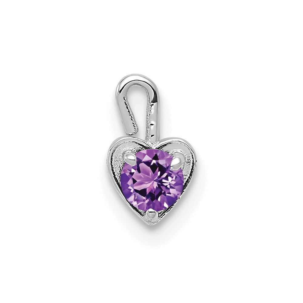 14k White Gold February Synthetic Birthstone Heart Charm Pendant for Women