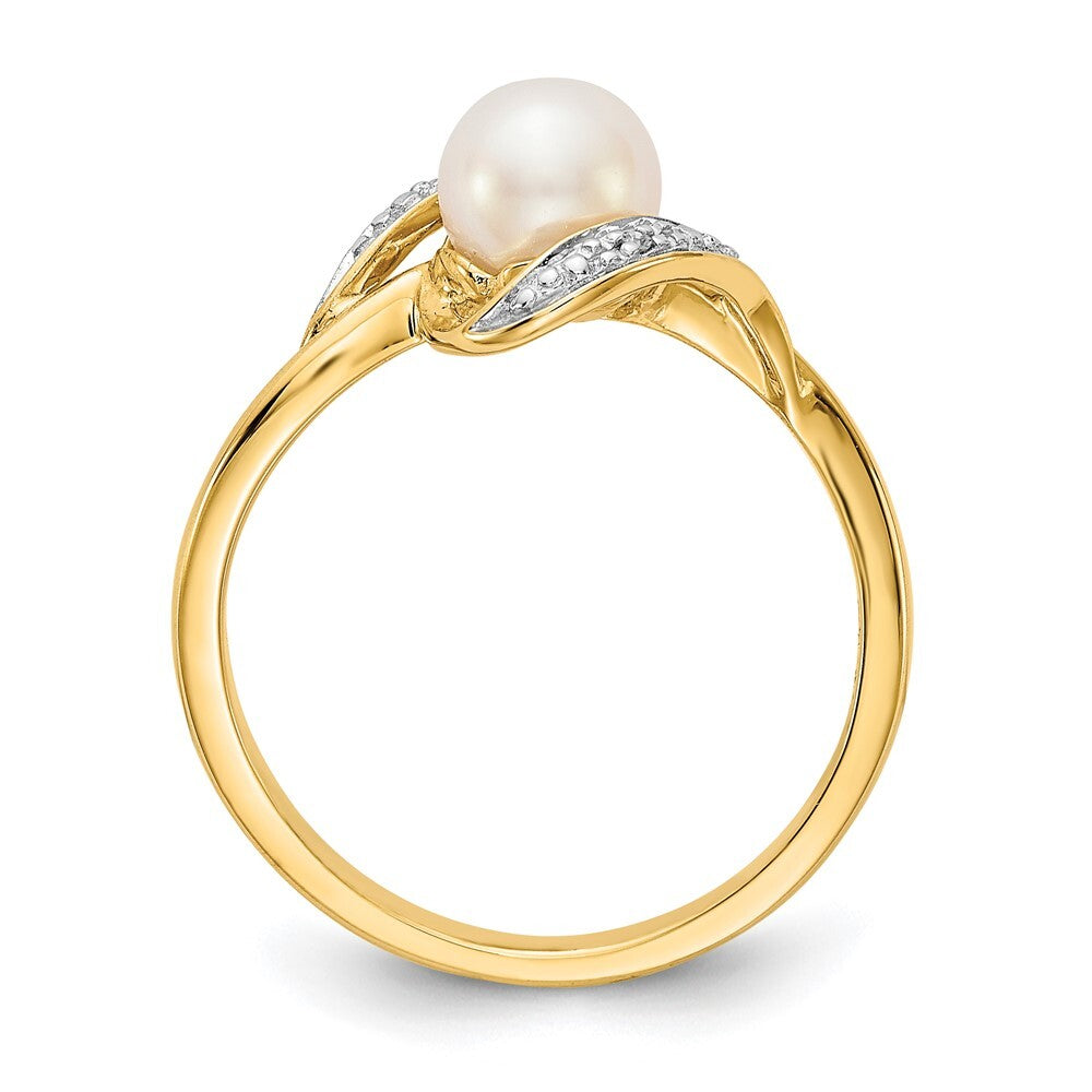 14K Yellow Gold Diamond and FW Cultured Pearl Ring