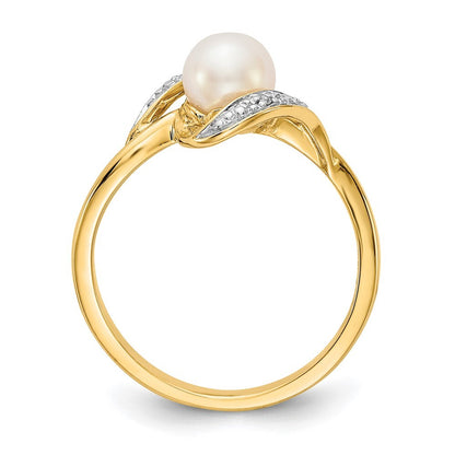 14K Yellow Gold Diamond and FW Cultured Pearl Ring