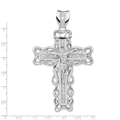 Sterling Silver Rhodium-plated Cubic Zirconia Crucifix Pendant