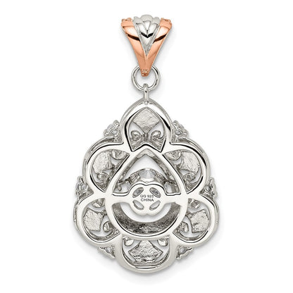 Sterling Silver Plat-plate Rose-tone Vibrant Cubic Zirconia Fancy Penda
