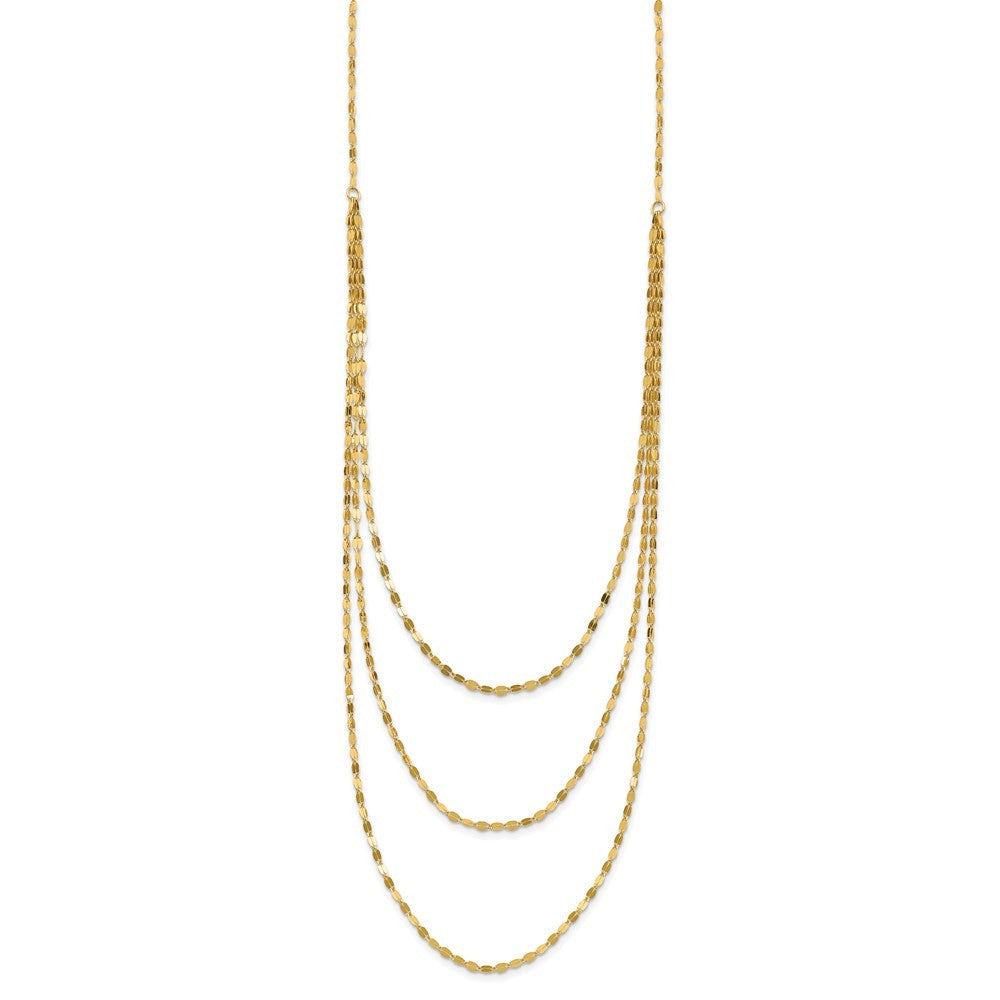 14k Yellow Gold Polished Triple Strand Bib Fancy Chain Necklace 19.5" Necklace