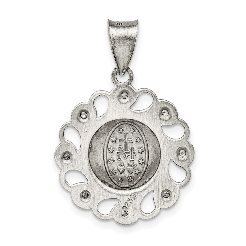 Sterling Silver & Cubic Zirconia Antiqued Blessed Mother Pendant