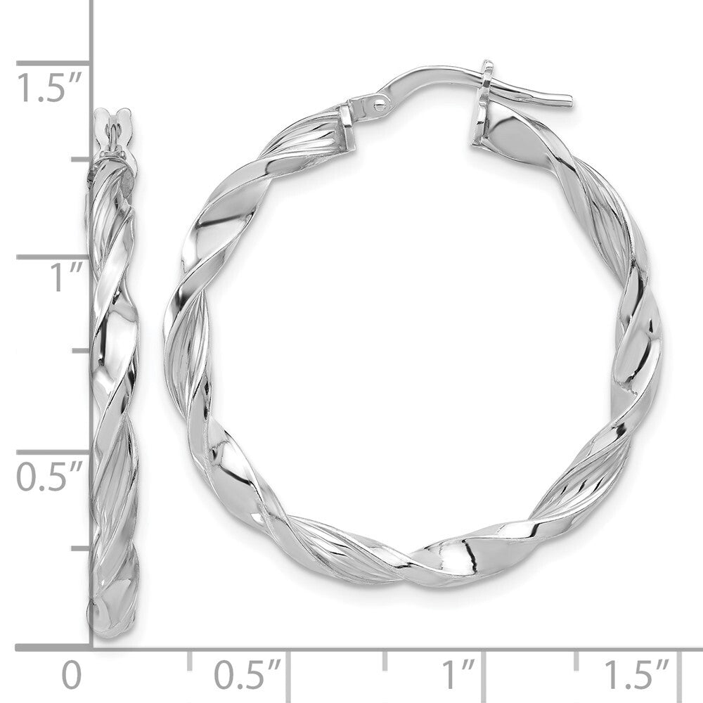 Sterling Silver Rhodium-plated Polished & Textured Twisted Hoop Earrings