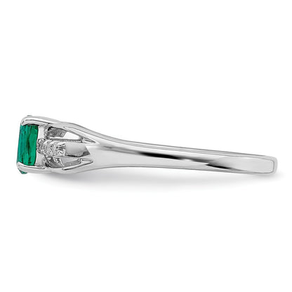 Sterling Silver Rhod-plated Diamond Created Emerald Ring Size 8