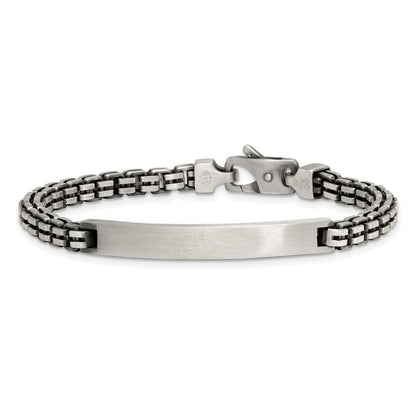 Sterling Silver Antiqued Brush Box Link 6 x 48mm Rectangle Plate 8" ID Bracelet