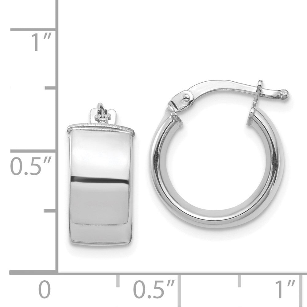 14k White Gold High Polished 7mm Hoop Earrings Gift for Women