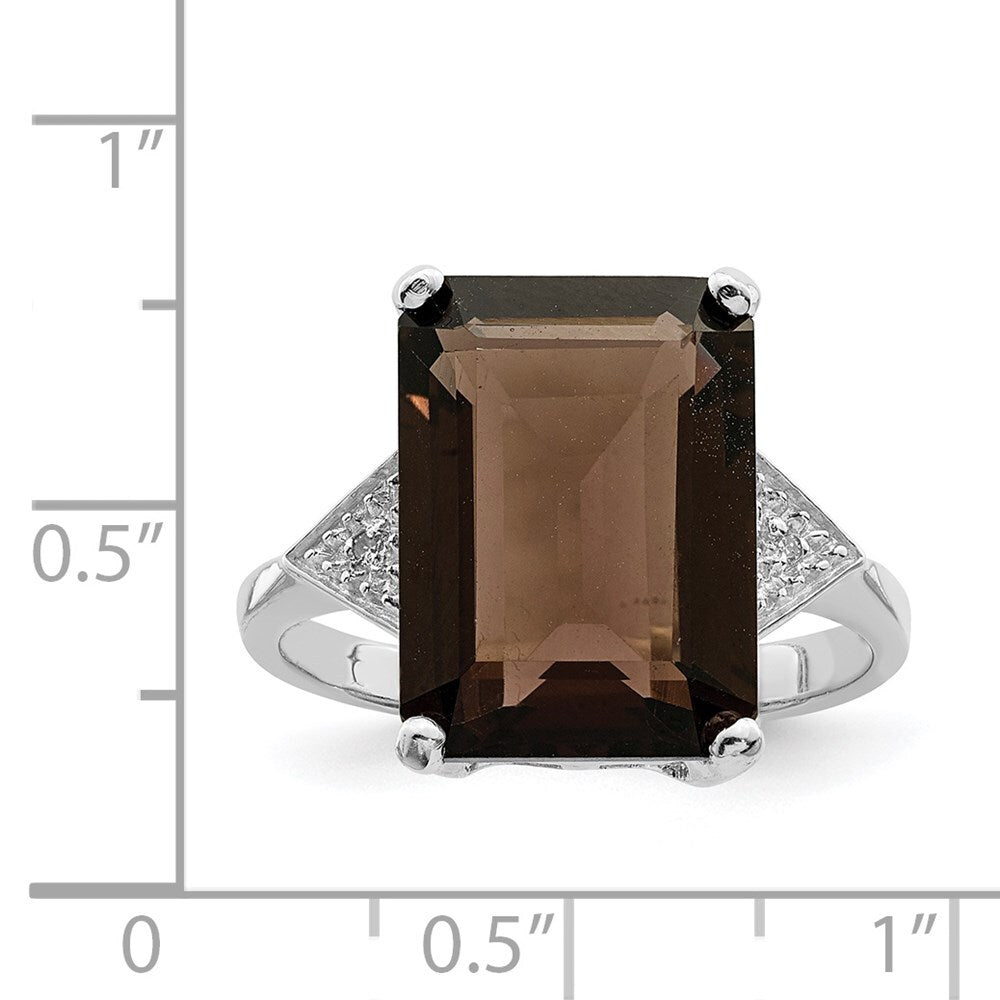 Sterling Silver Rhodium Smoky Quartz & Diamond Ring Size 7