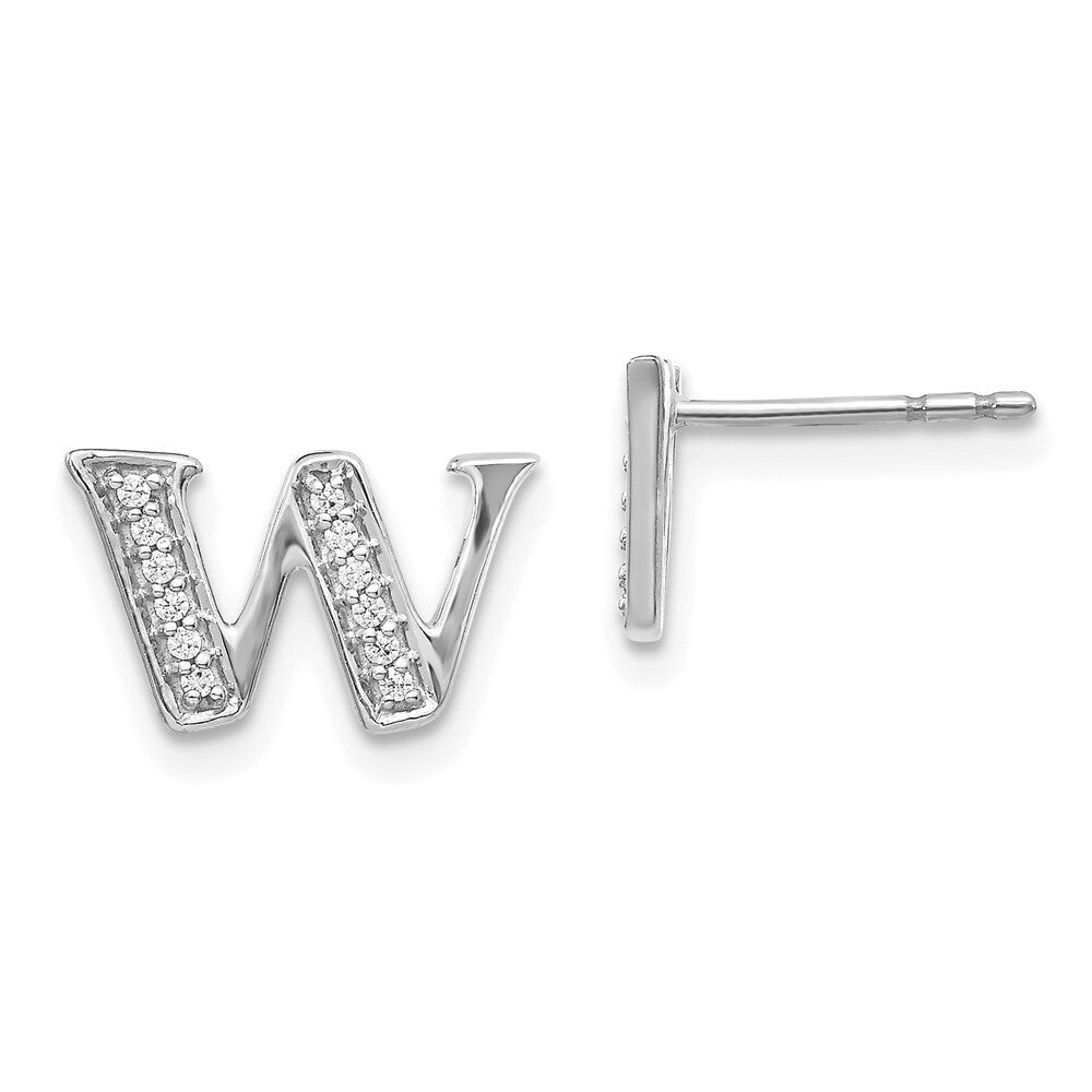 14k White Gold Diamond Initial W Stud Earrings