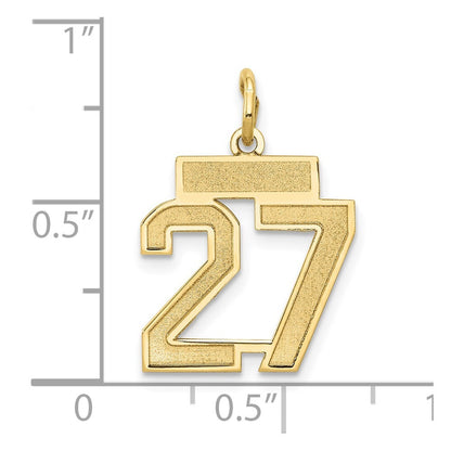 14k Yellow Gold Small Satin Number 27 Charm Pendant for Women
