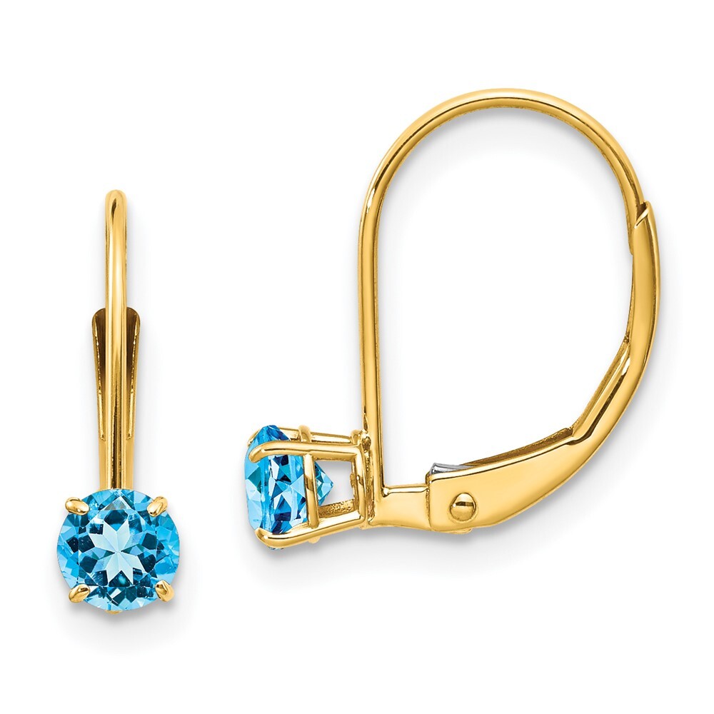 14k Yellow Gold 4mm Round December/Blue Topaz Dangle Earrings Leverback