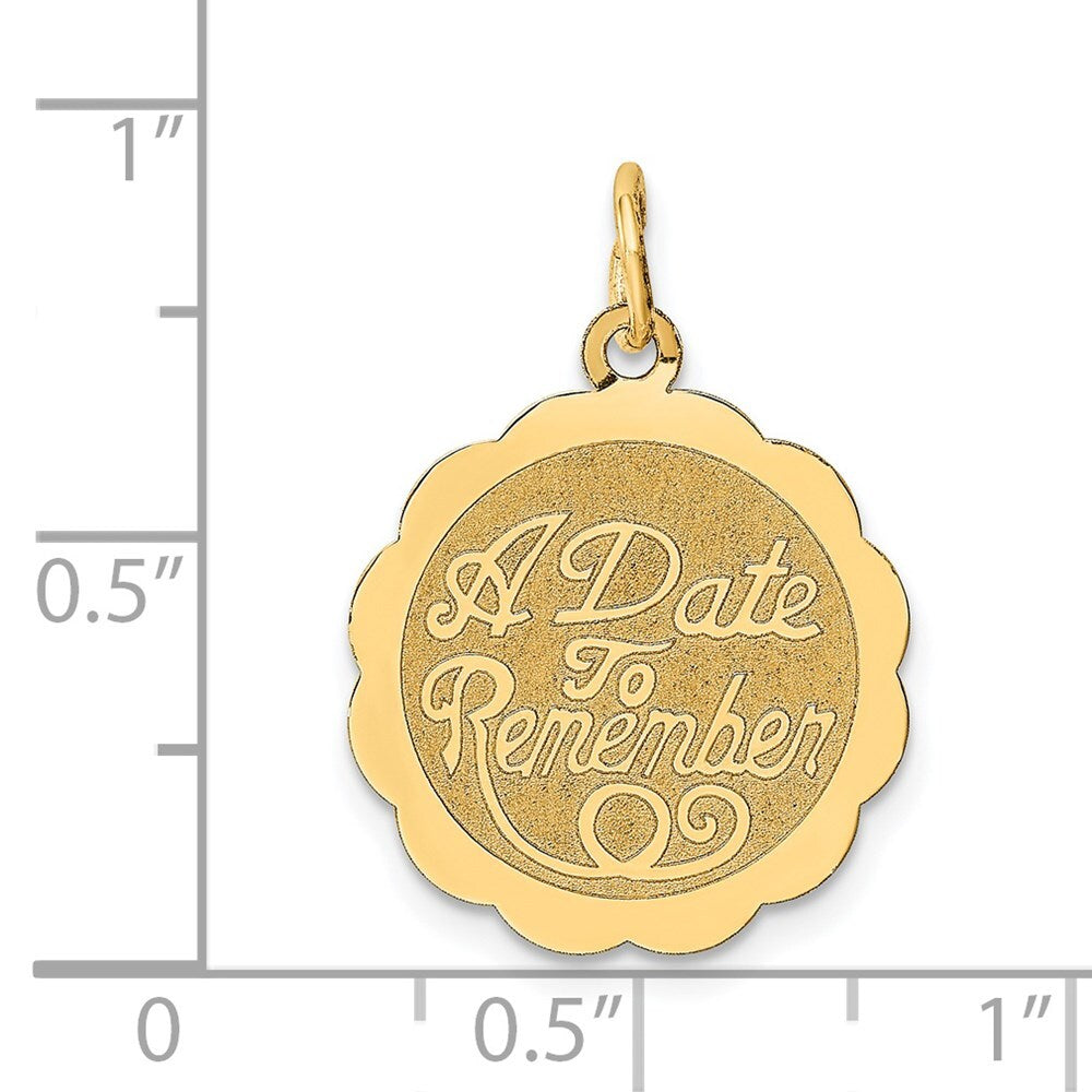 14k Yellow Gold A DATE TO REMEMBER Disc Charm Pendant for Women