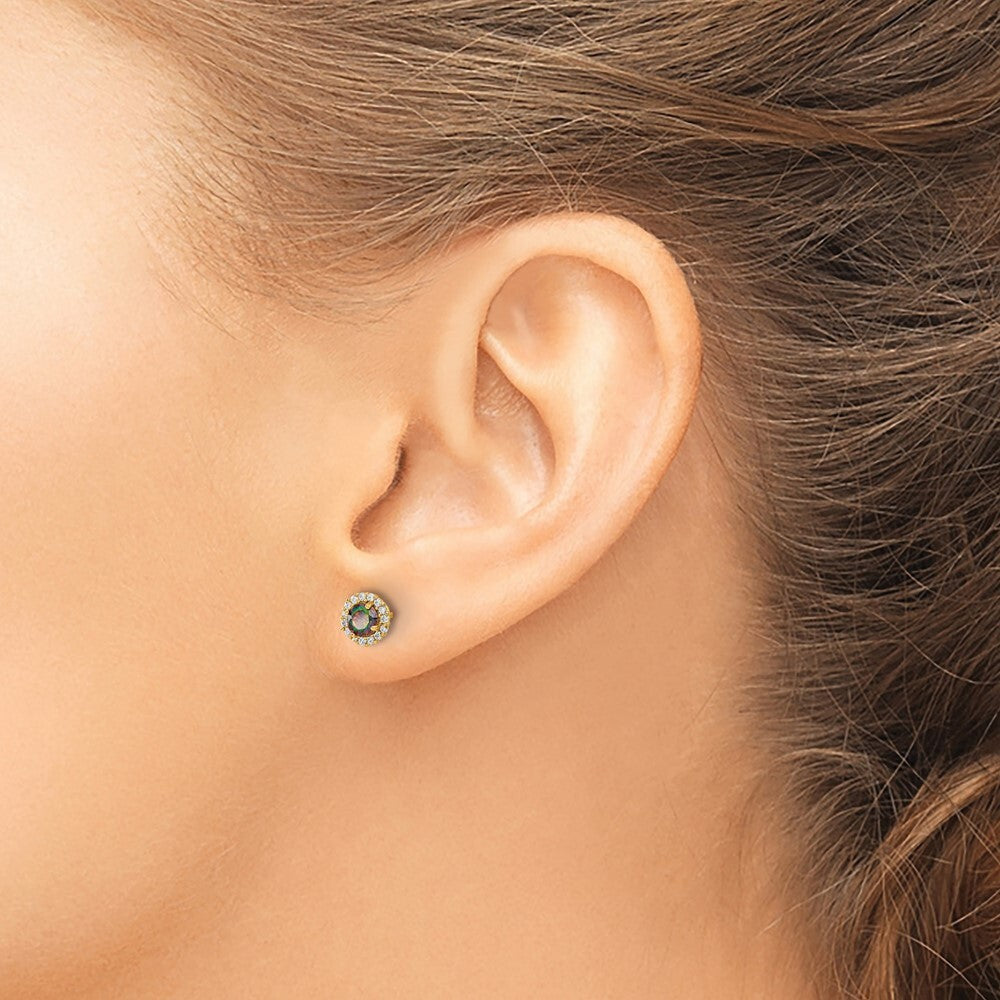14k Yellow Gold Mystic & Clear Cubic Zirconia Stud Earrings Gift for Women