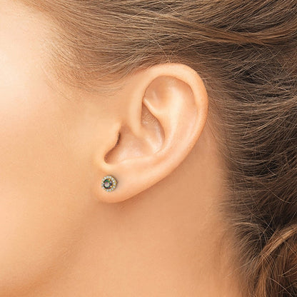 14k Yellow Gold Mystic & Clear Cubic Zirconia Stud Earrings Gift for Women