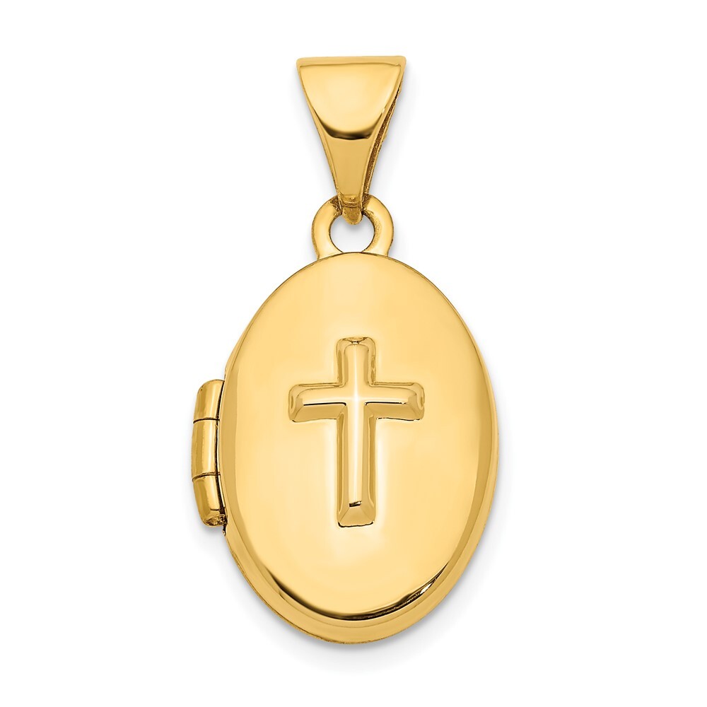 14k Yellow Gold Cross 16mm Oval Locket Pendant for Women