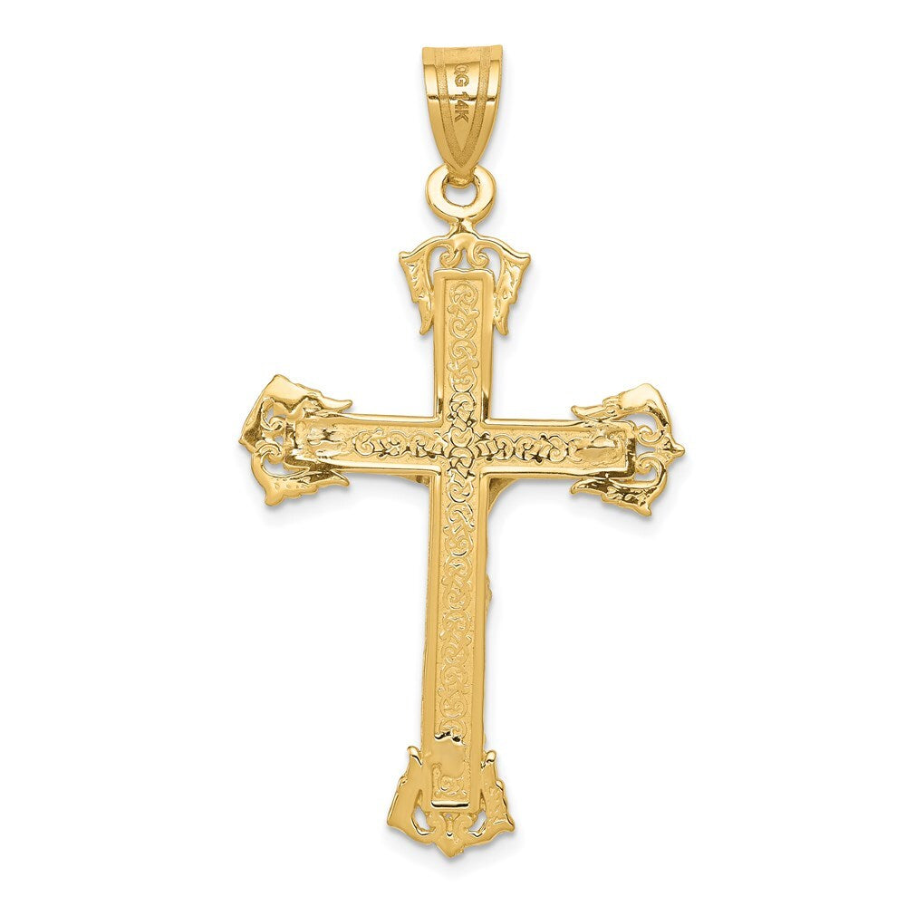 14k Two-tone Gold Diamond-cut Crucifix Pendant for Women