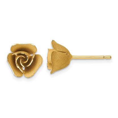 14k Yellow Gold Brushed Rose Flower Stud Earrings Gift for Women