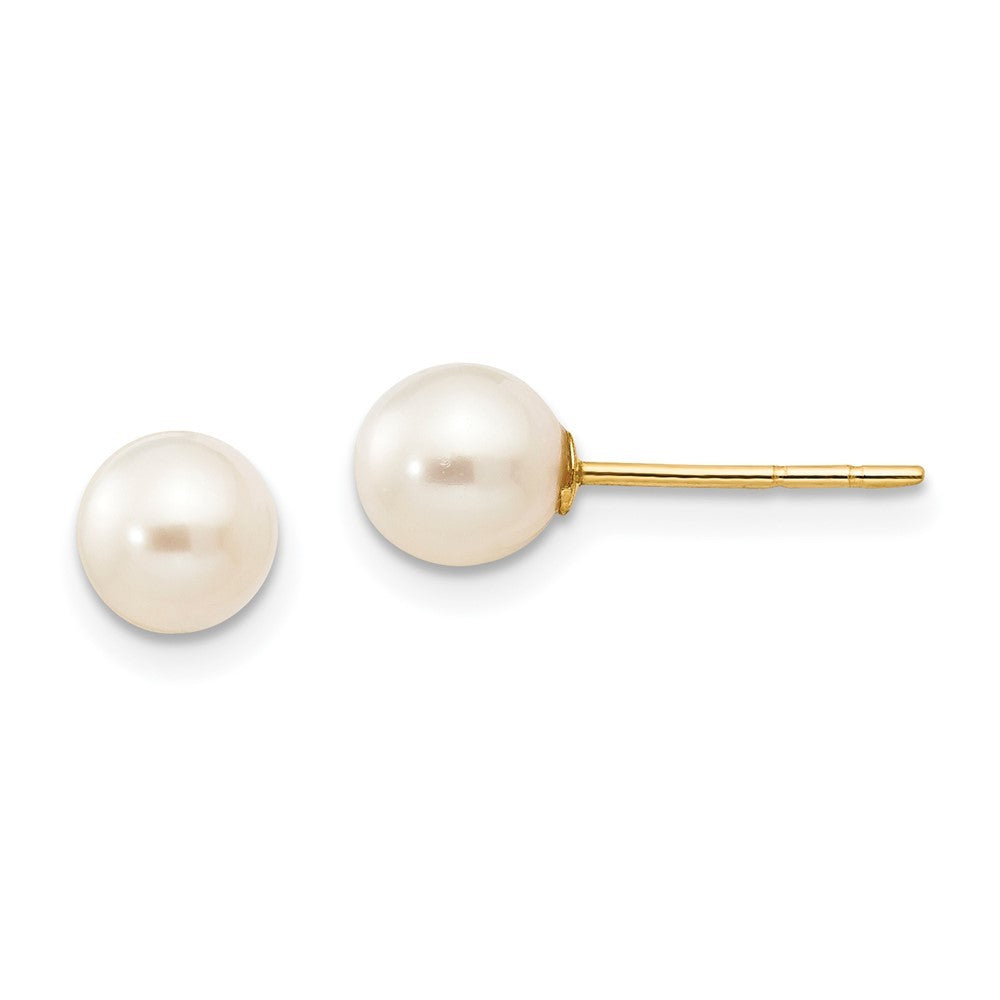 14k Yellow Gold 5-6mm White Near Round Freshwater Cultured Pearl Earrings