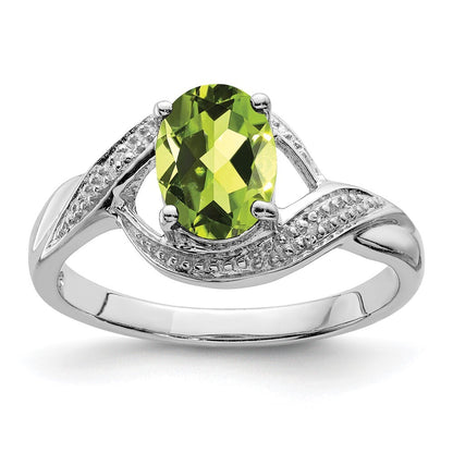 Sterling Silver Rhodium Peridot & Diamond Ring Size 8
