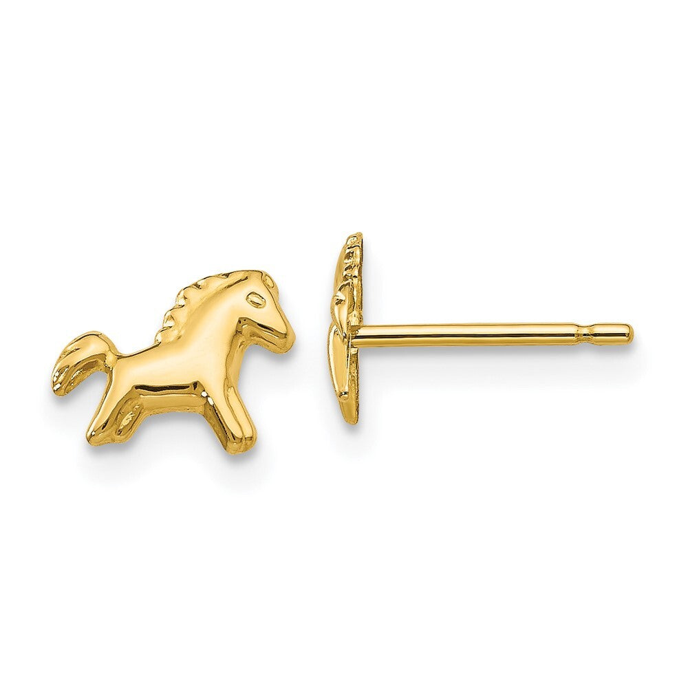 14k Yellow Gold Polished Horse Stud Earrings