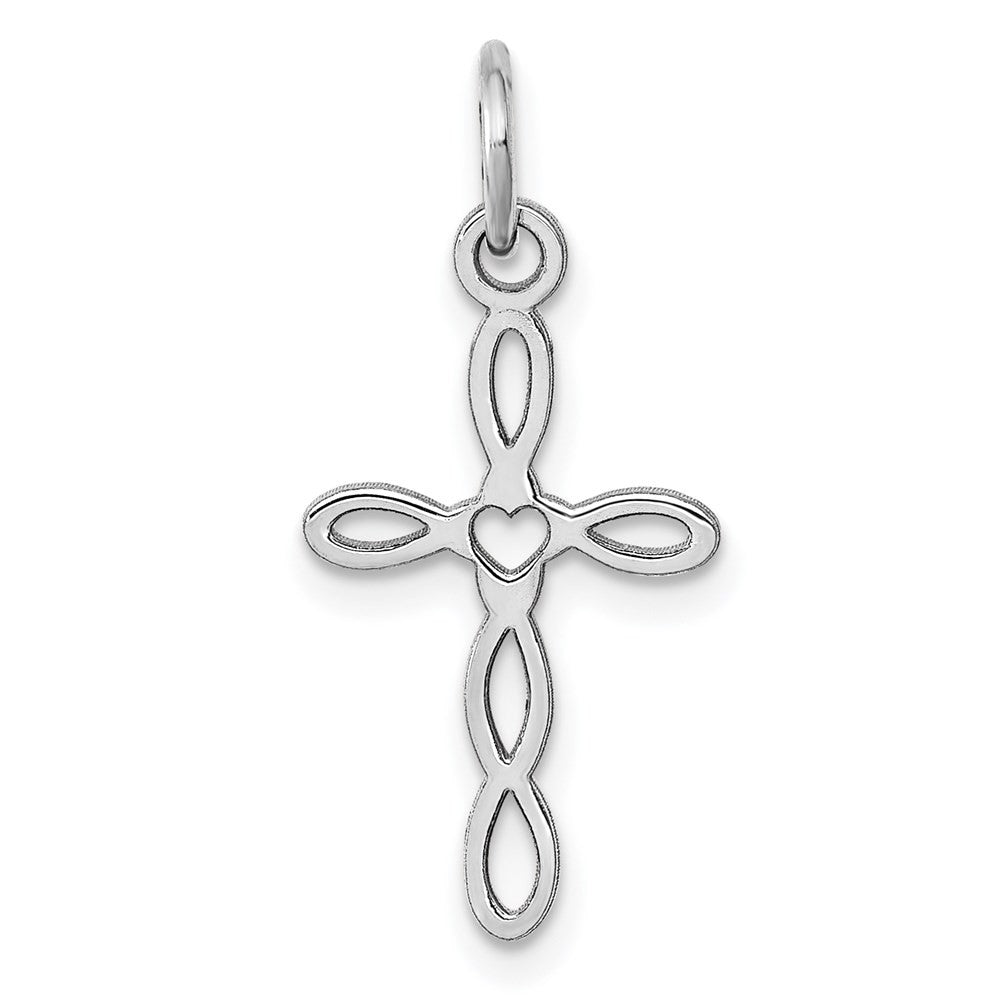 14K White Gold Loop w Center Heart Cross Pendant