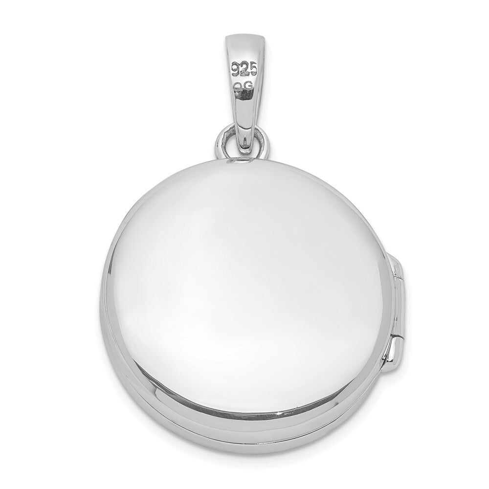 Sterling Silver Rhodium-plated Polished Cubic Zirconia 20mm Circle Locket