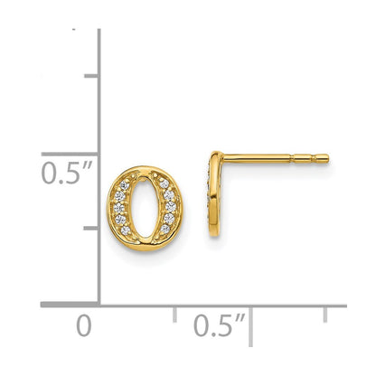 14k Yellow Gold Diamond Initial O Stud Earrings Gift for Women