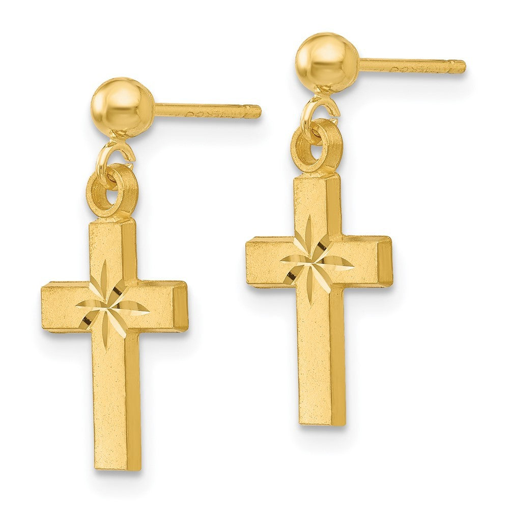 14k Yellow Gold Satin & Diamond -Cut Cross Earrings