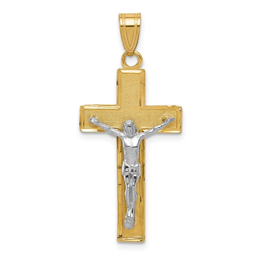 14k Two-tone Gold Diamond-cut Crucifix Pendant for Women