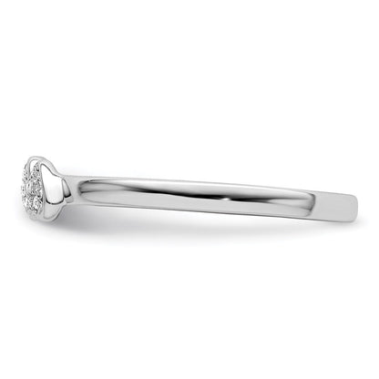 Sterling Silver Rhodium Plated Diamond Double Heart Stackable Ring