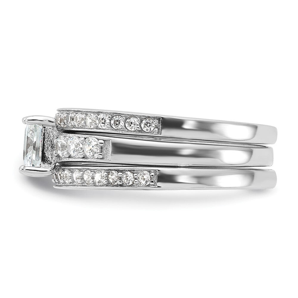 Sterling Silver Rhodium-plated Cubic Zirconia 3 Piece Wedding Set Ring Size 6