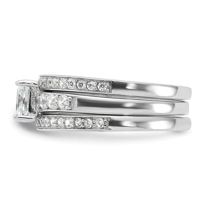 Sterling Silver Rhodium-plated Cubic Zirconia 3 Piece Wedding Set Ring Size 6