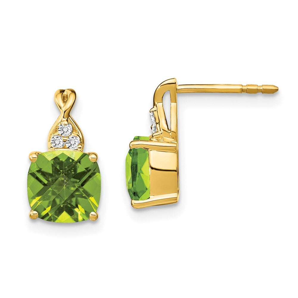 14k Yellow Gold Checkerboard Peridot and Diamond Drop & Dangle Earrings