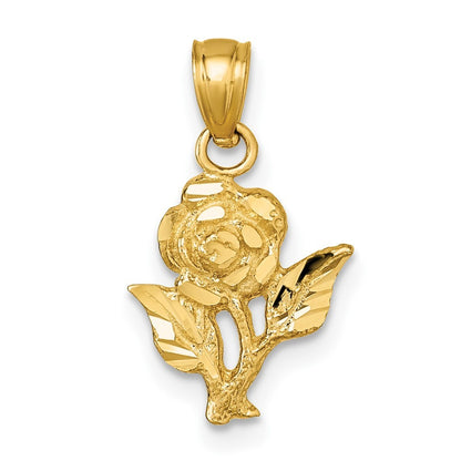 14k Yellow Gold Polished Diamond-cut Rose Charm Pendant