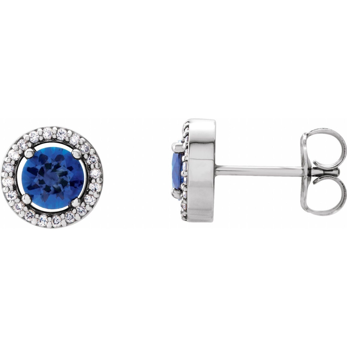 14k White Gold Natural Blue Sapphire and 1/10 CTW Natural Diamond Stud Earrings