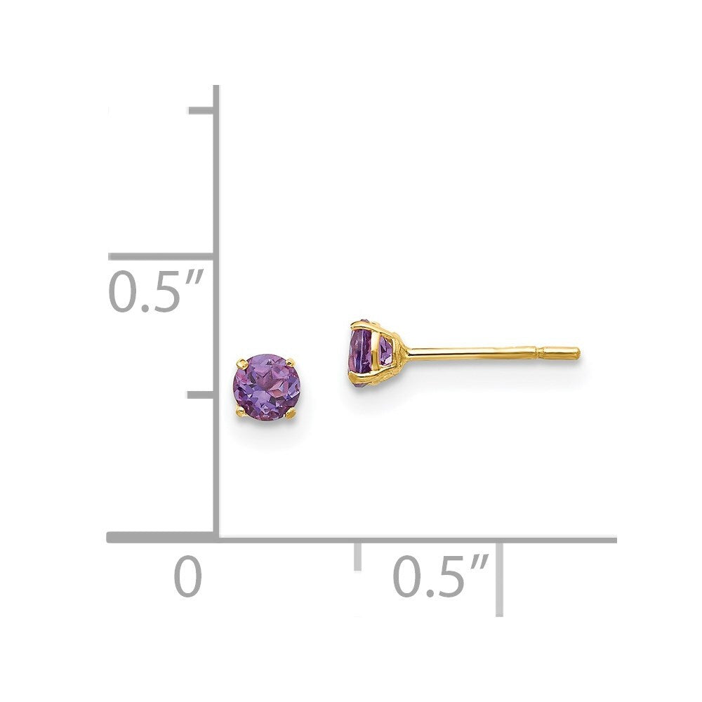 14k Yellow Gold Round Amethyst 3mm Stud Earrings Gift for Women