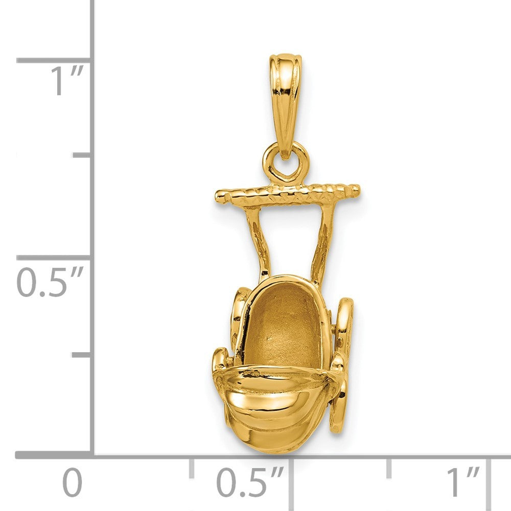 14k Yellow Gold 3D Baby Carriage Charm Pendant