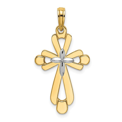 14k Yellow Gold W Rhodium Polished Fancy Cross Charm