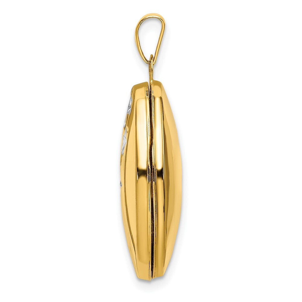 14k Yellow Gold White Rhodium Brushed/Polished Diamond Stars Oval Locket Pendant