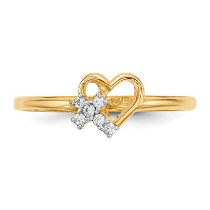 14K Yellow Gold Heart w/CZ Cross Ring Size 7