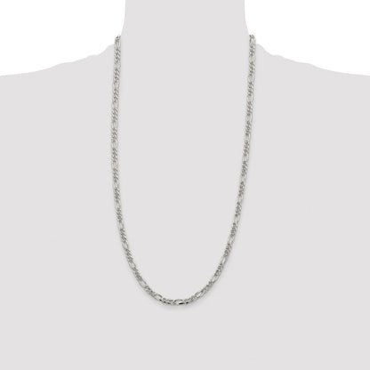 Sterling Silver Rhodium-plated 4.3mm Pav� Flat Figaro Chain