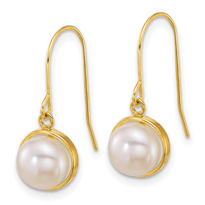 14k Yellow Gold Polished 6-7mm Freshwater Cultured Pearl Dangle Earrings