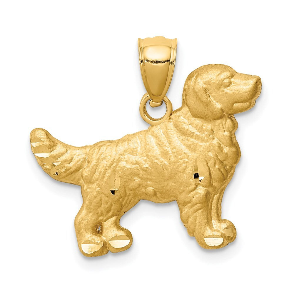 14k Yellow Gold Diamond-cut Golden Retriever Pendant for Women