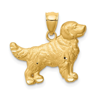14k Yellow Gold Diamond-cut Golden Retriever Pendant for Women