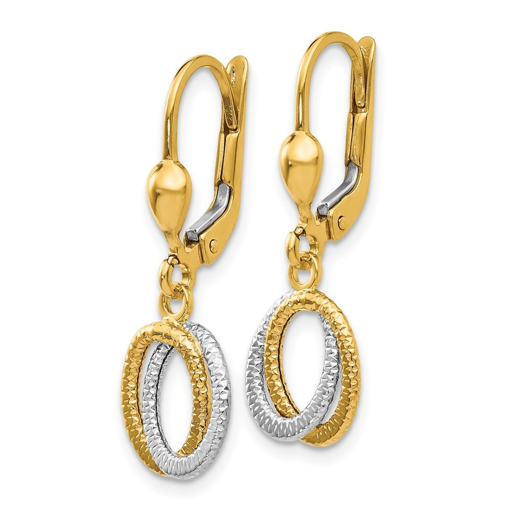 14K Two-Tone Textured and Polished Drop Dangle Earrings