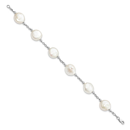 Sterling Silver 12-13mm White Coin Cultured Pearl 6-Station 7.5" Bracelet