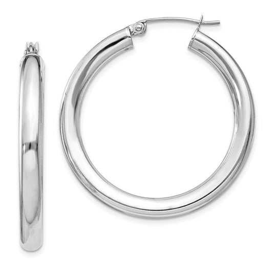 Sterling Silver Rhodium-plated 4mm Round Hoop Earrings