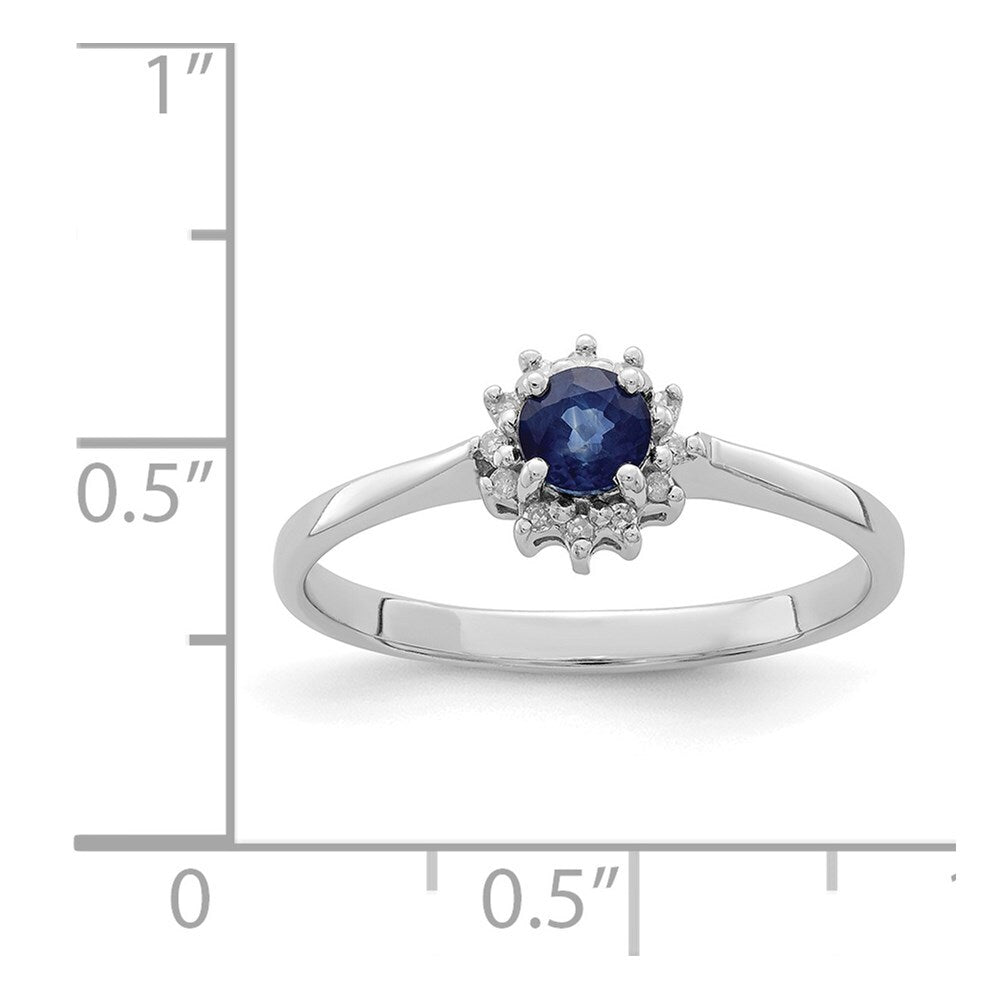 Sterling Silver Rhodium-plated Sapphire & Diamond Ring Size 7