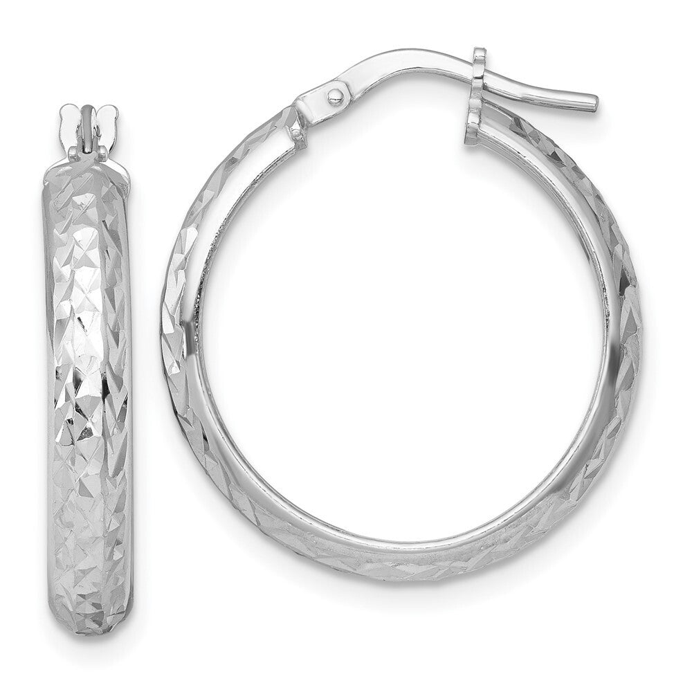 Sterling Silver RH-plated Polished and Diamond-cut Hoop Earrings