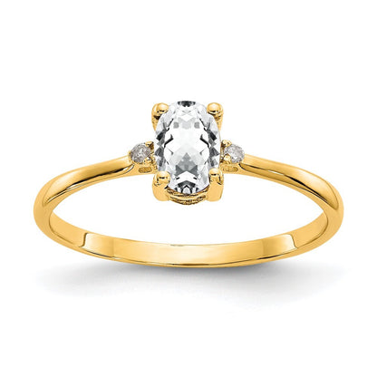 14K Yellow Gold Diamond & White Topaz Birthstone Ring